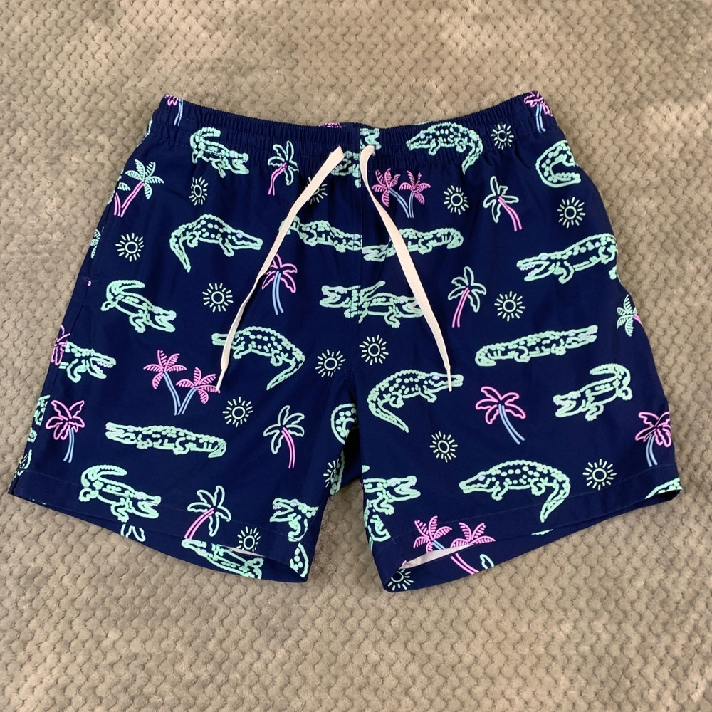 Chubbies Swim Trunks Mens Large Navy Neon Alligator Palm Tree Lined 5.5 Shorts - Picture 2 of 8